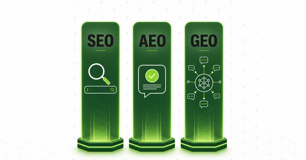 SEO vs AEO vs GEO comparison 2026 - EGlobal Web Solutions